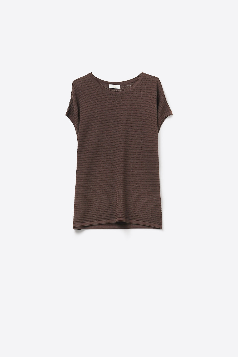 Brown Ribbed Knit Short Sleeve Relaxed sweater