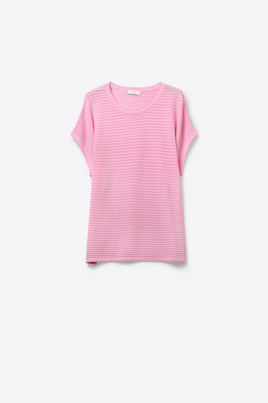 Pink Ribbed Knit Loose Fit sweater with dropped sleeves