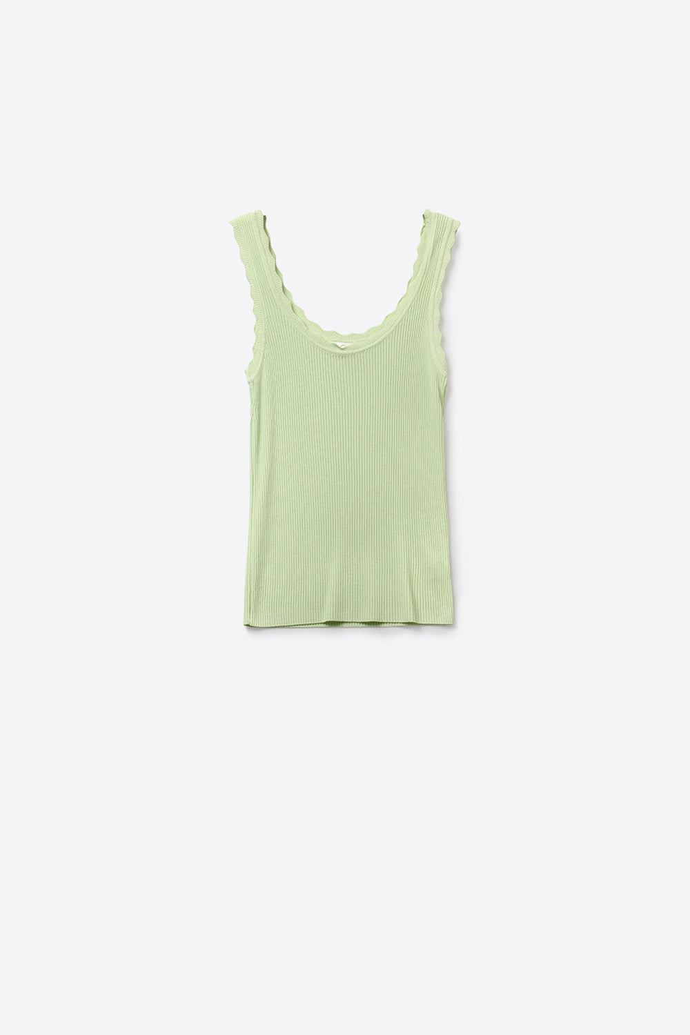 Light Green Ribbed Knit Tank with Scalloped Edges