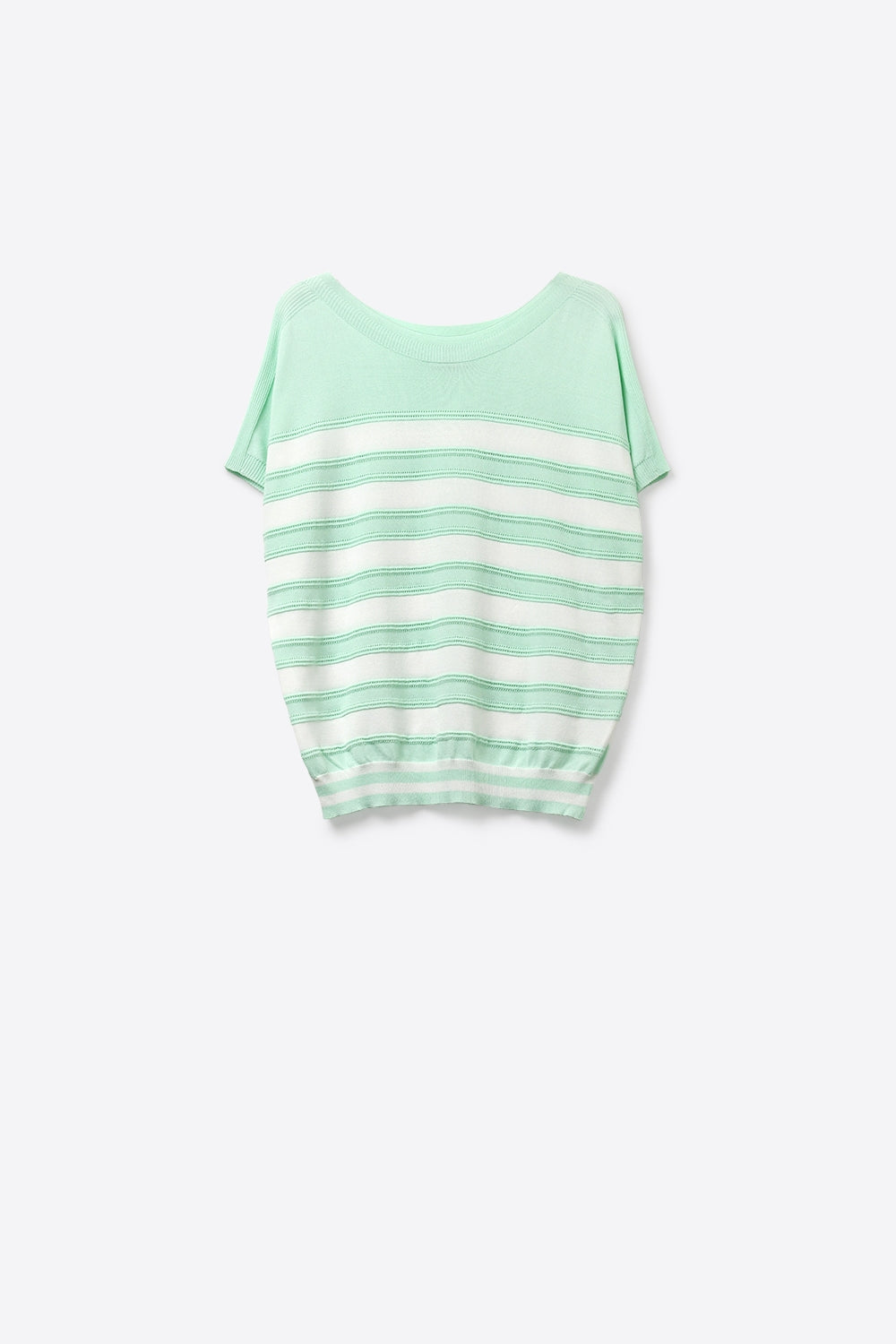 Mint Green Striped Knit Short Sleeve Sweater