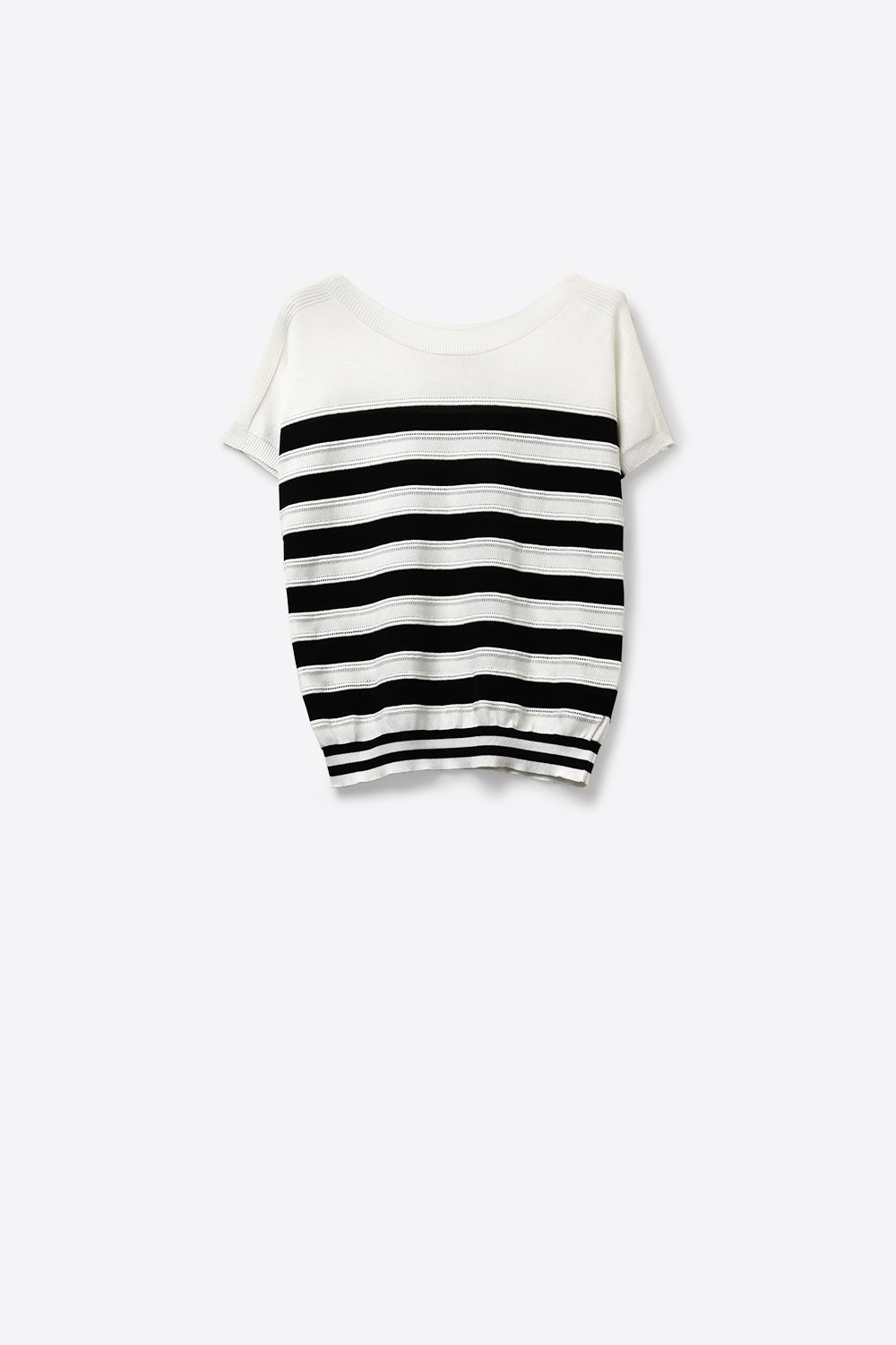 White and Black Striped Knit sweater in boat neckline