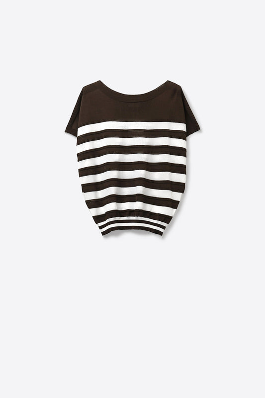 Short-Sleeve Striped Knit sweater in brown