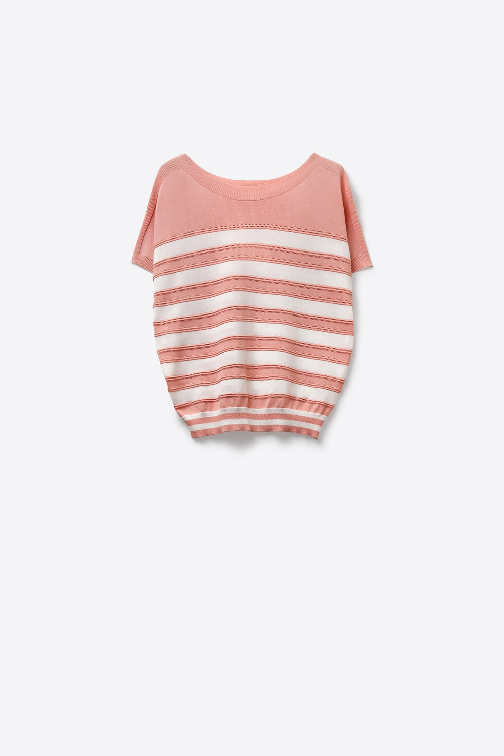 Striped fine Knit Short Sleeve sweater in pink