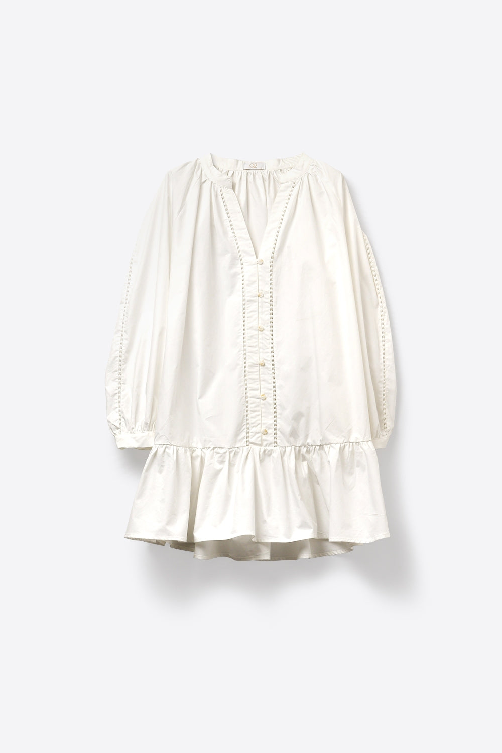 Lightweight Cotton Poplin Peasant Dress in white with Ruffle Hem - dress