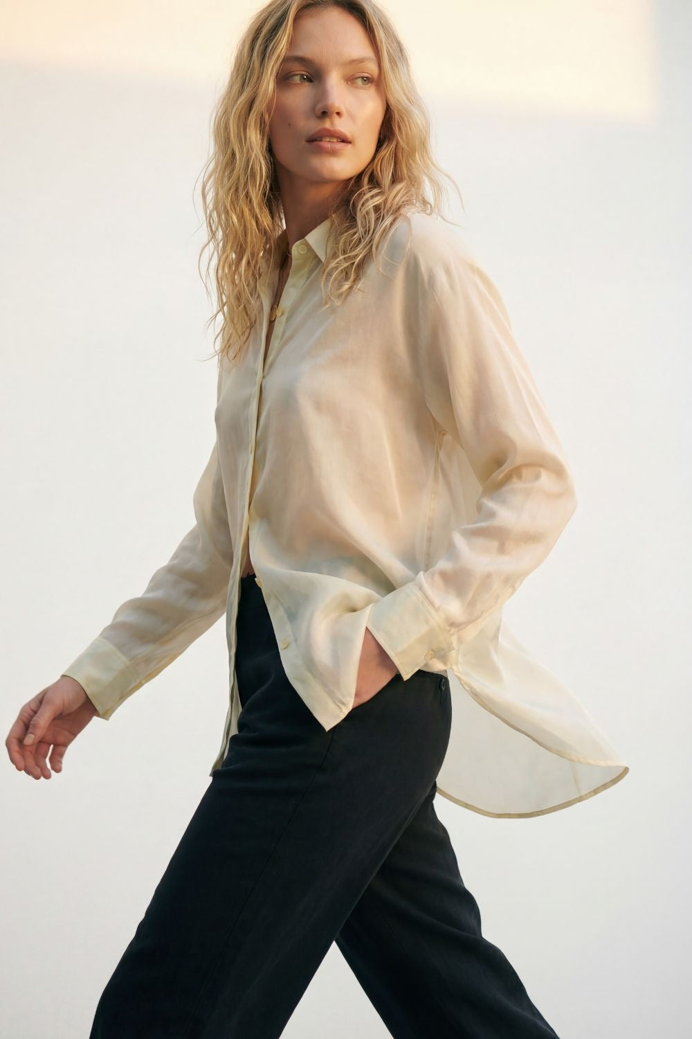 shiny satin Shirt with Relaxed Fit in white color - Shirts