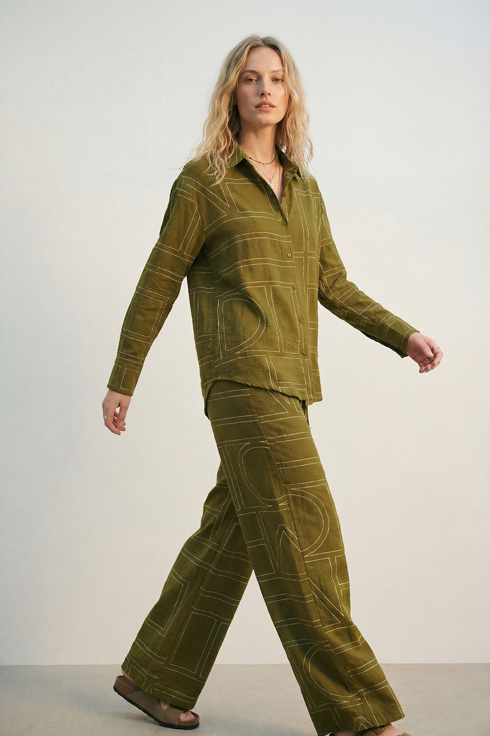 Olive Fine Fluid-Fabric Shirt with Graphic Print - Shirts