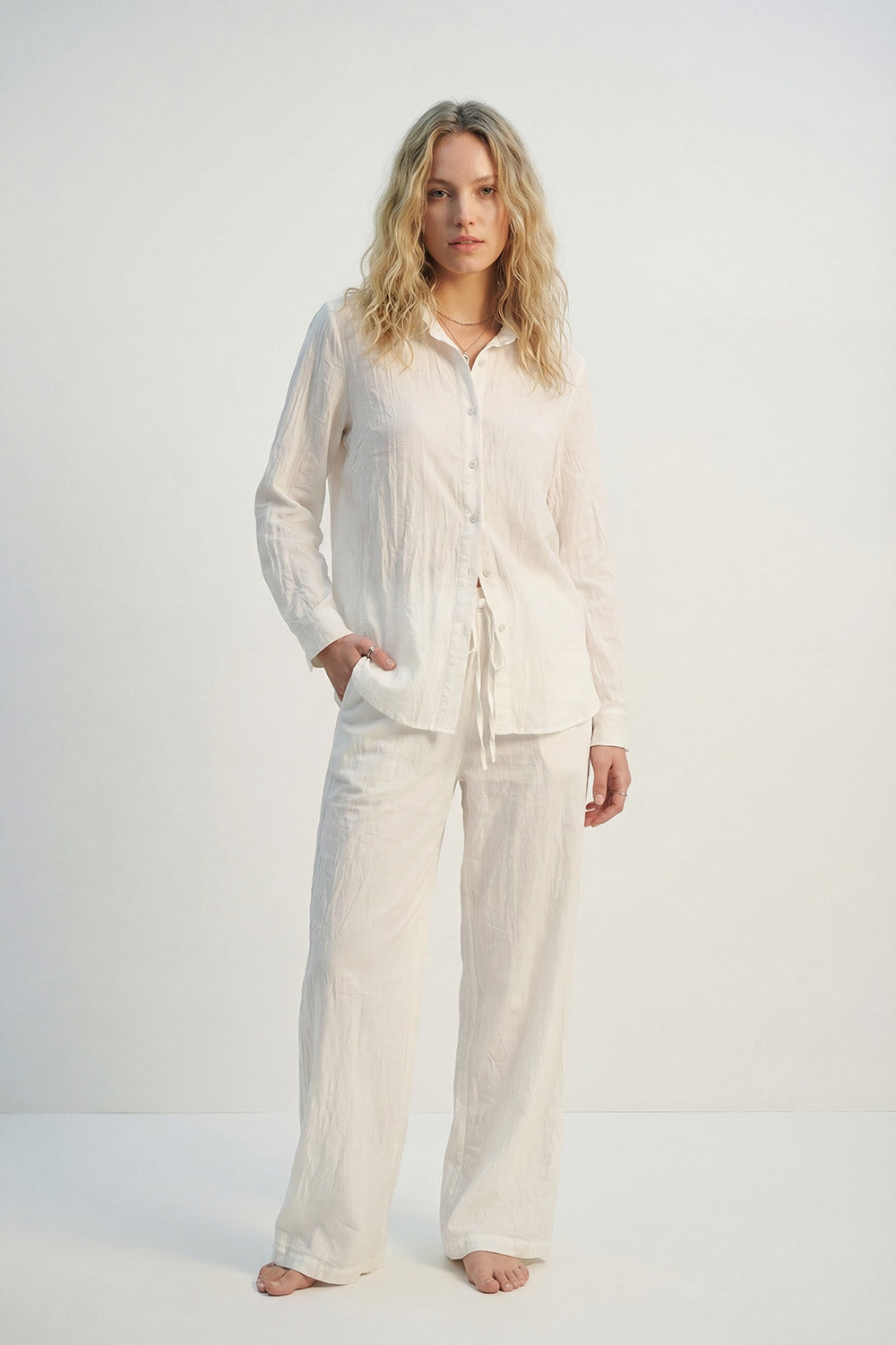 Lightweight Crinkled Shirt with Relaxed Silhouette in cream - Shirts