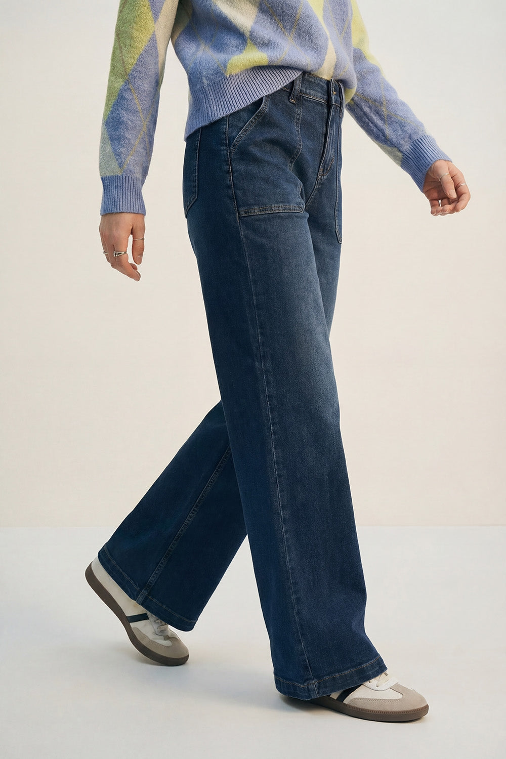 Wide-Leg Denim Jeans with Utility Patch Pockets - Denim