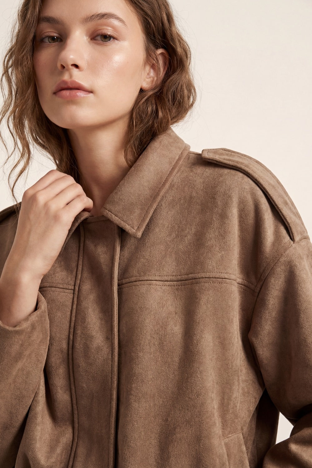 Suede-Effect Cropped Bomber Jacket