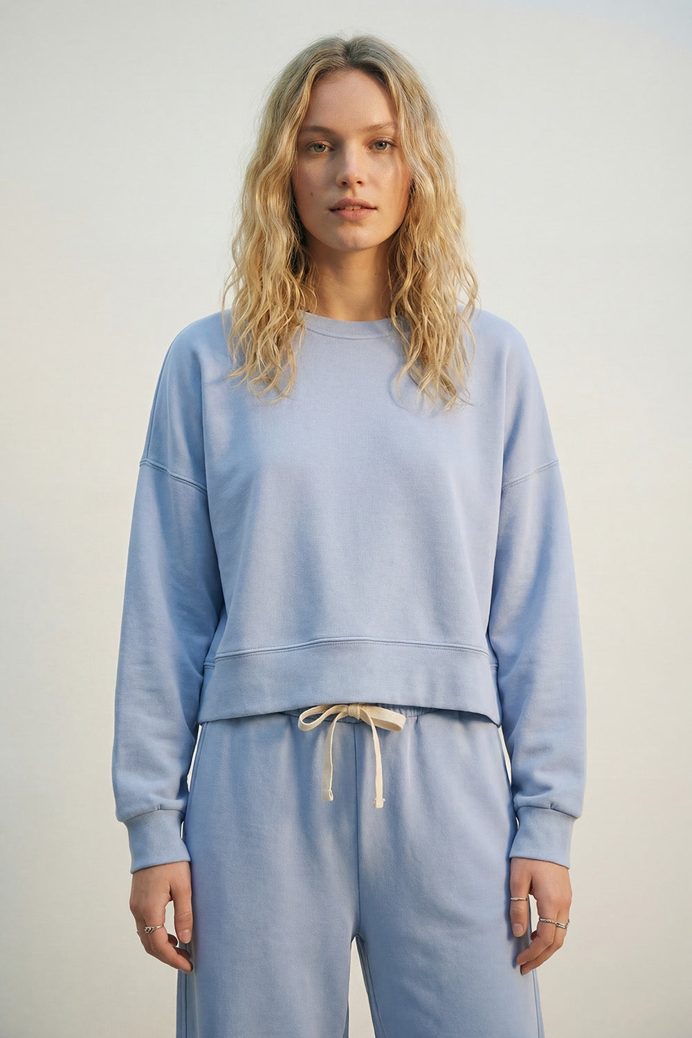 Crew Neck Dropped Shoulder Basic Sweatshirt in Blue - jumper