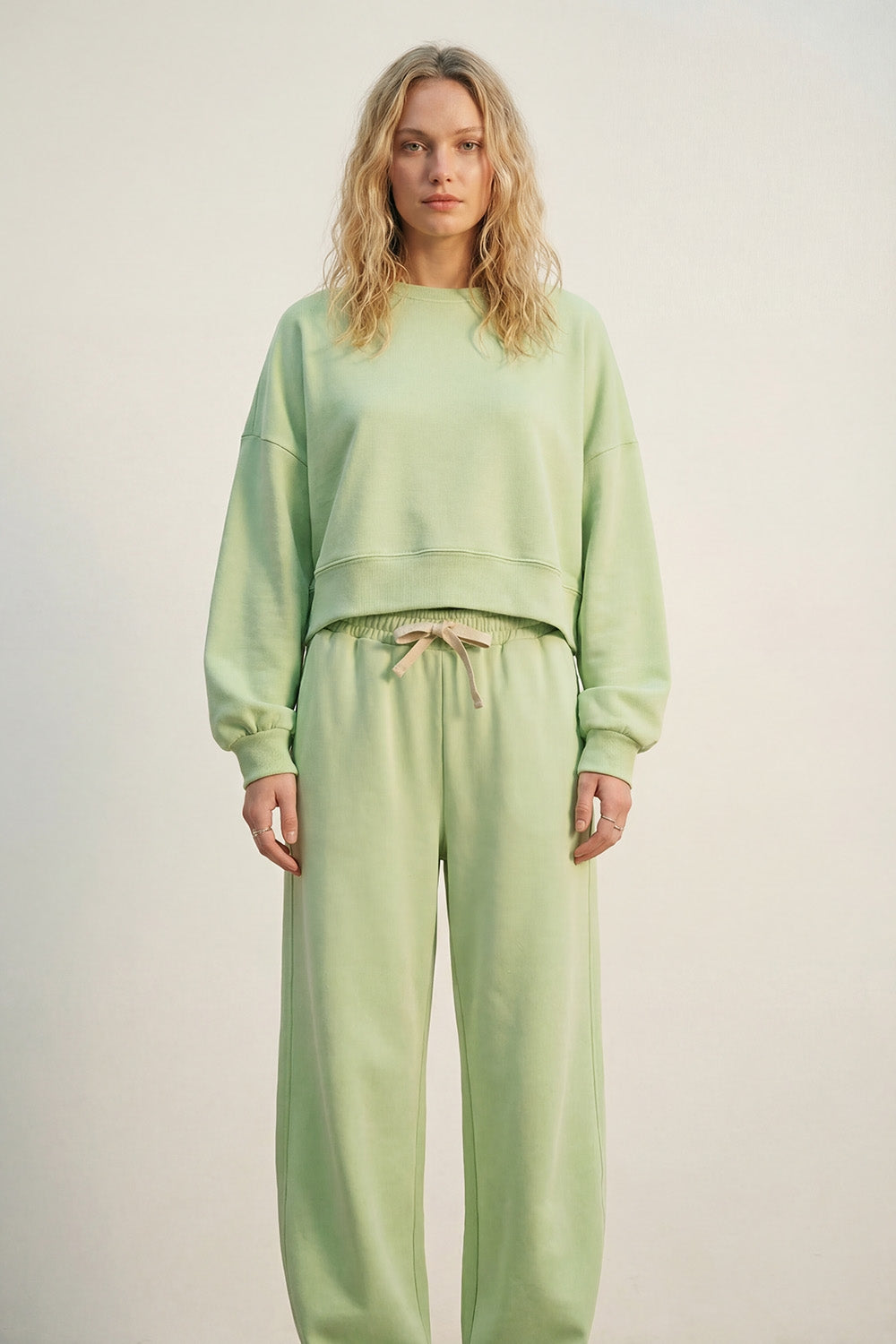 Crew Neck Dropped Shoulder Basic Sweatshirt in green