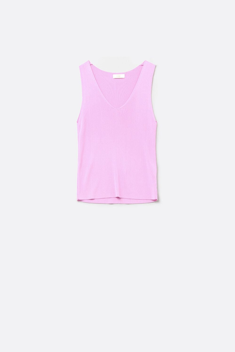pink sleeveless fine knitted top With V-Neck