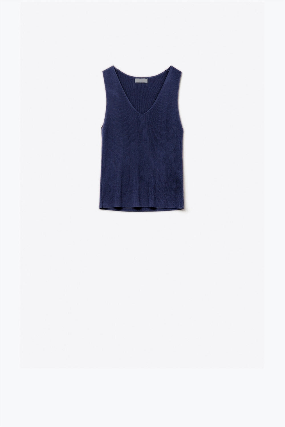 Navy sleeveless fine knitted top With V-Neck