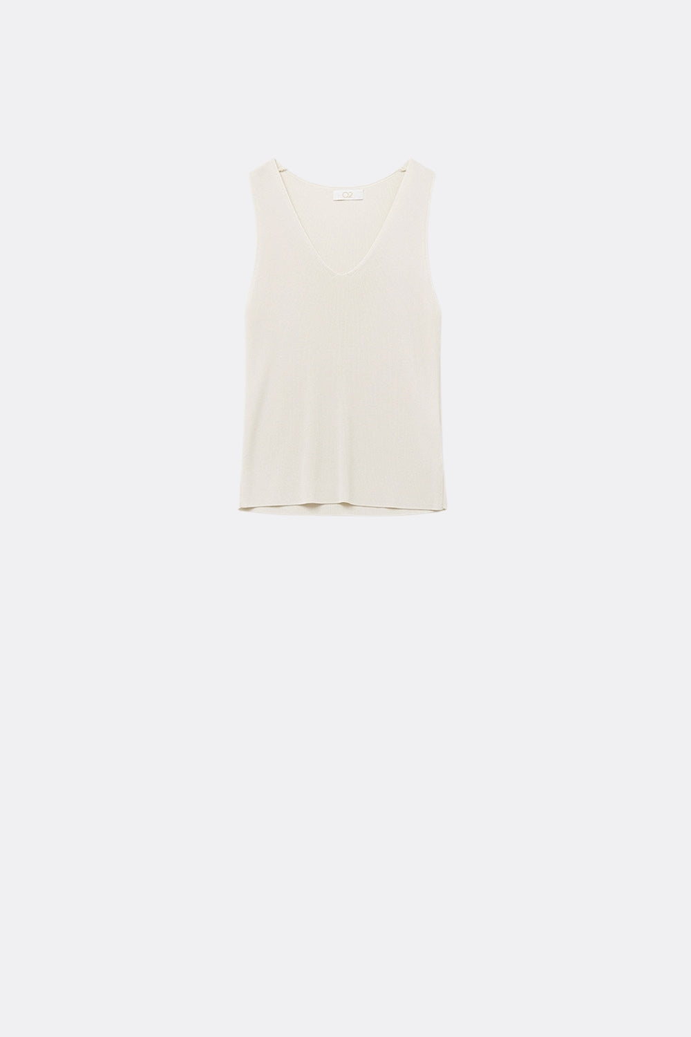 Beige sleeveless fine knitted top With V-Neck