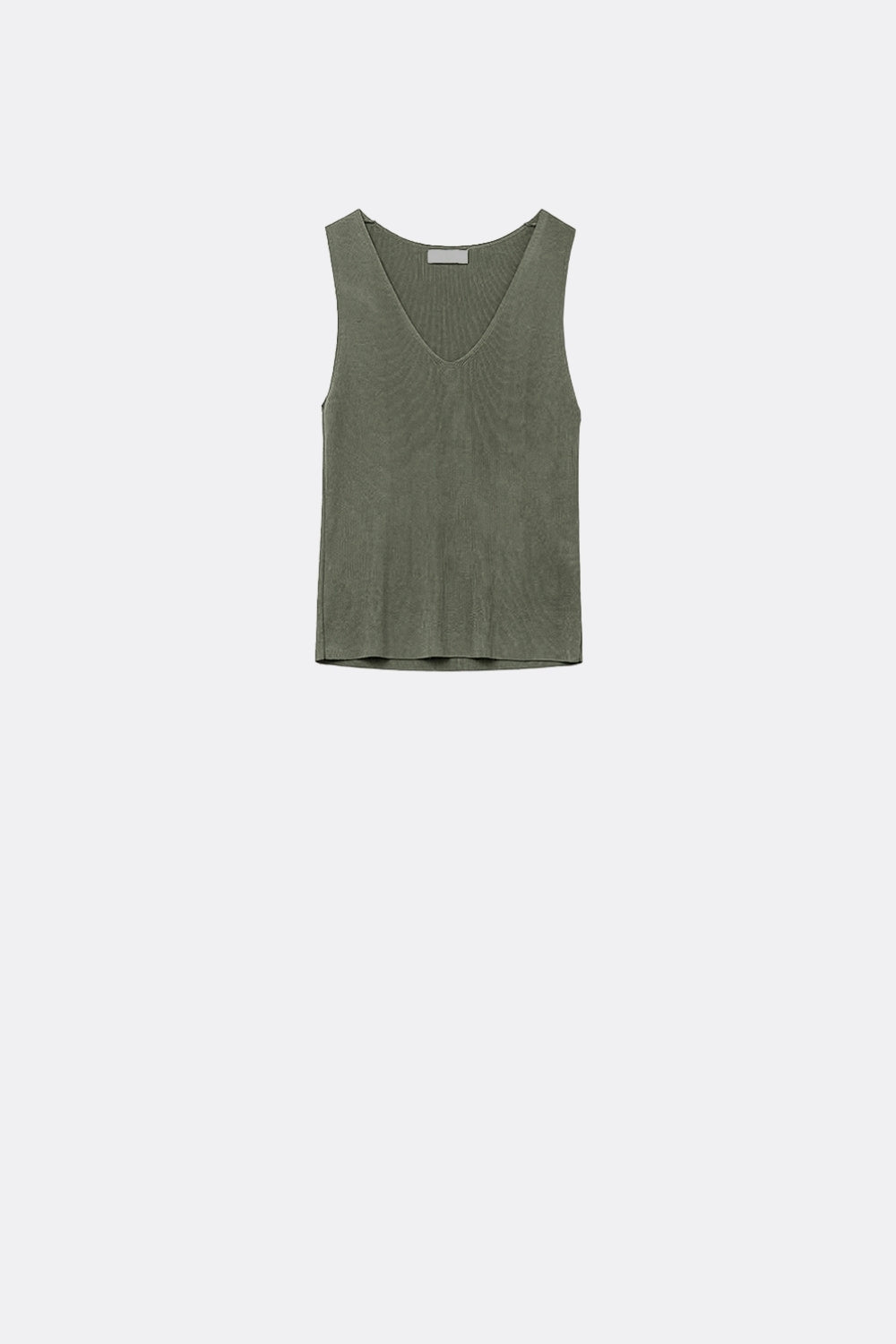 khaki sleeveless fine knitted top With V-Neck
