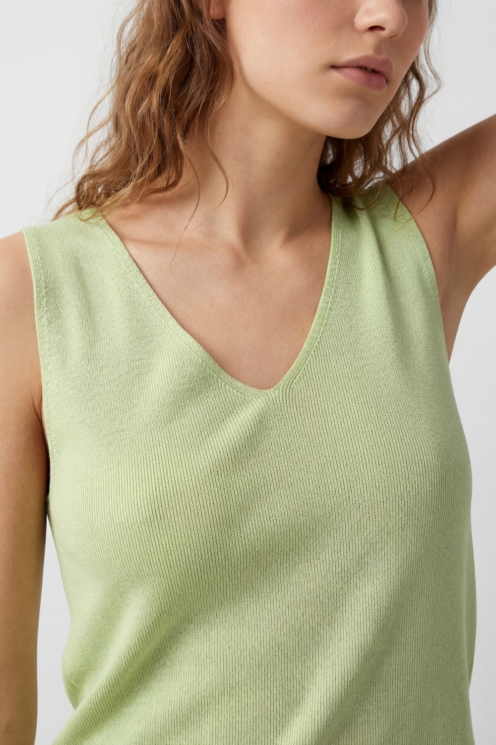Ribbed Knit V-Neck Tank Top in mint green color