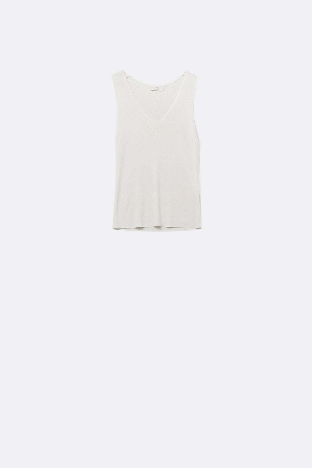 White sleeveless fine knitted top With V-Neck