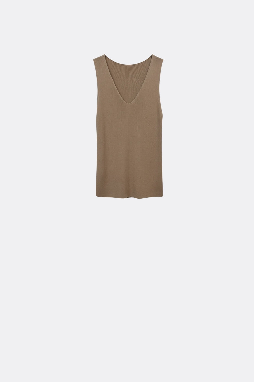 Camel sleeveless fine knitted top With V-Neck