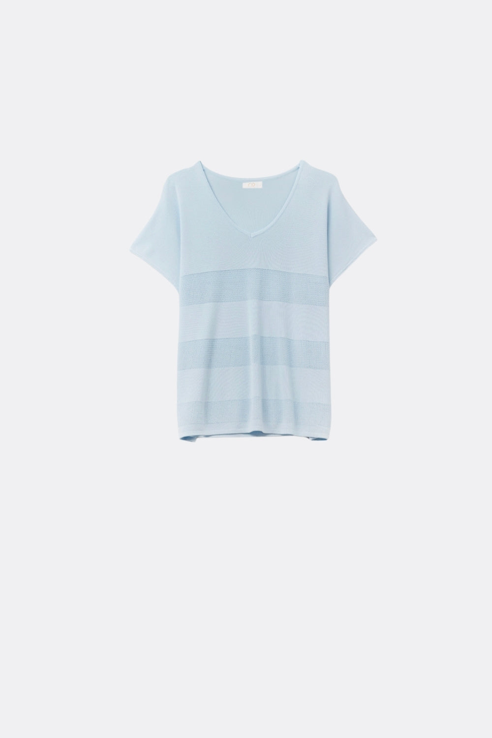 Baby Blue V-neck sweater with open knit detail - Jumpers