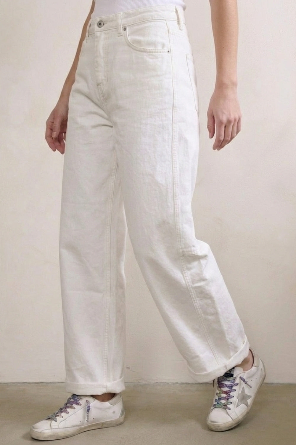 White Relaxed Fit Casual Wide-Leg Pants in Barrel Style - Coloured Jeans