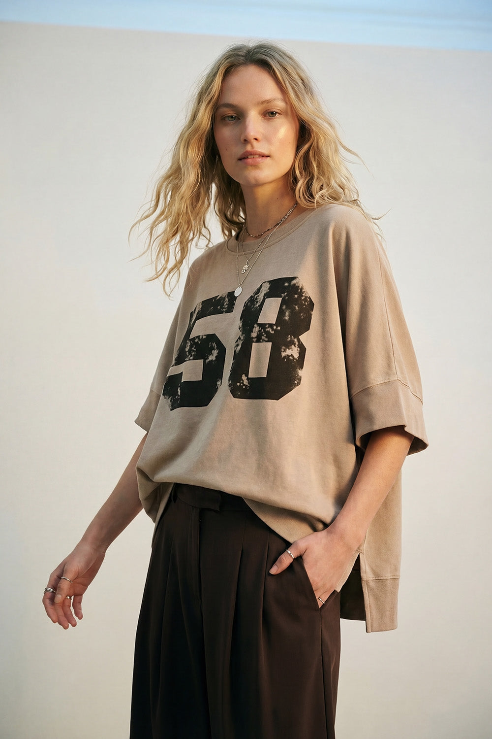 Oversized Cotton sweatshirt with 58 Graphic logo and Side Slits - jumper