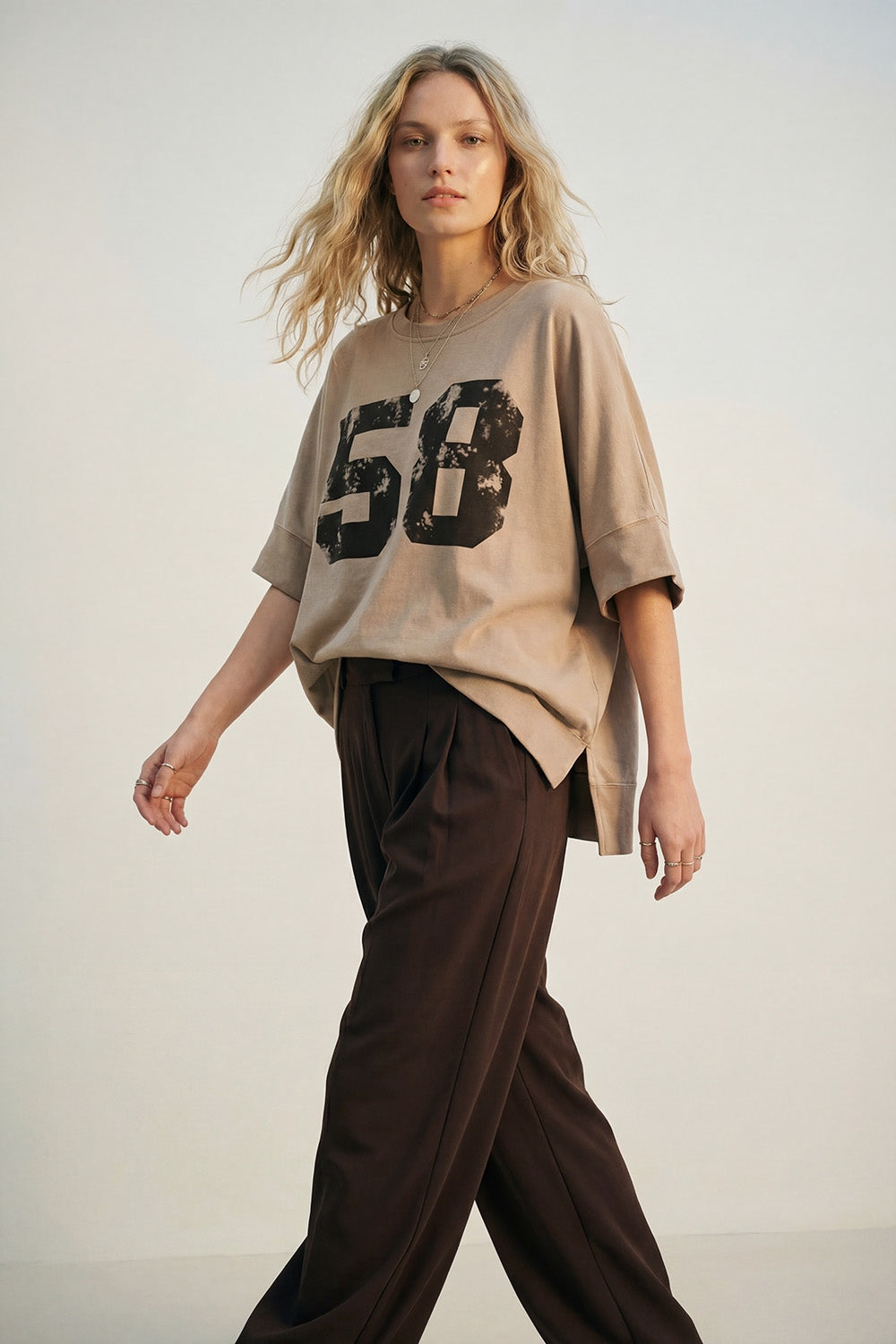Oversized Cotton sweatshirt with 58 Graphic logo and Side Slits - jumper