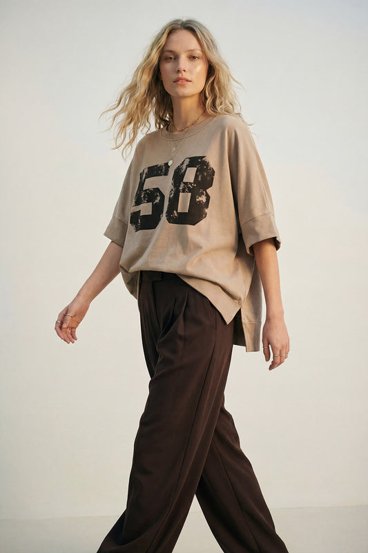 Oversized Cotton sweatshirt with 58 Graphic logo and Side Slits - jumper