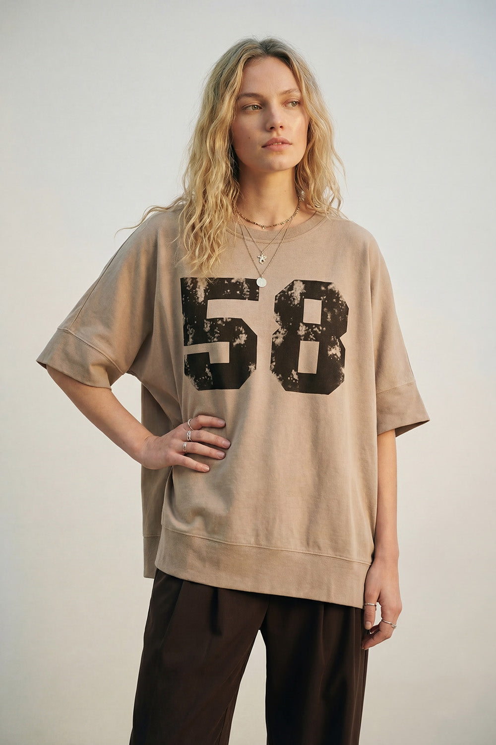 Oversized Cotton sweatshirt with 58 Graphic logo and Side Slits - jumper