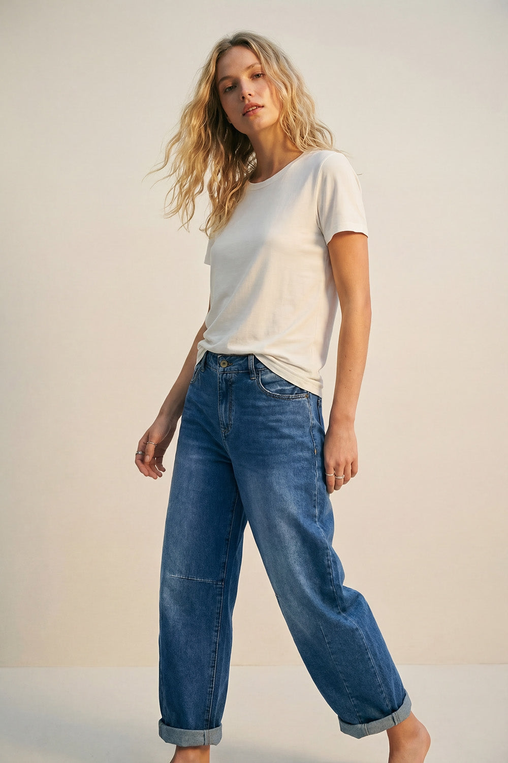 White basic Crew Neck Short Sleeve T-shirt in viscose fabric - top