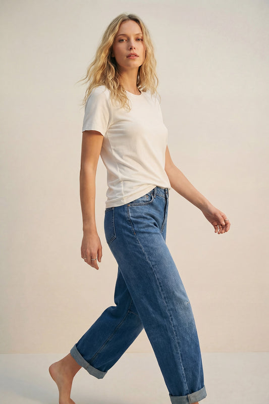 White basic Crew Neck Short Sleeve T-shirt in viscose fabric - top