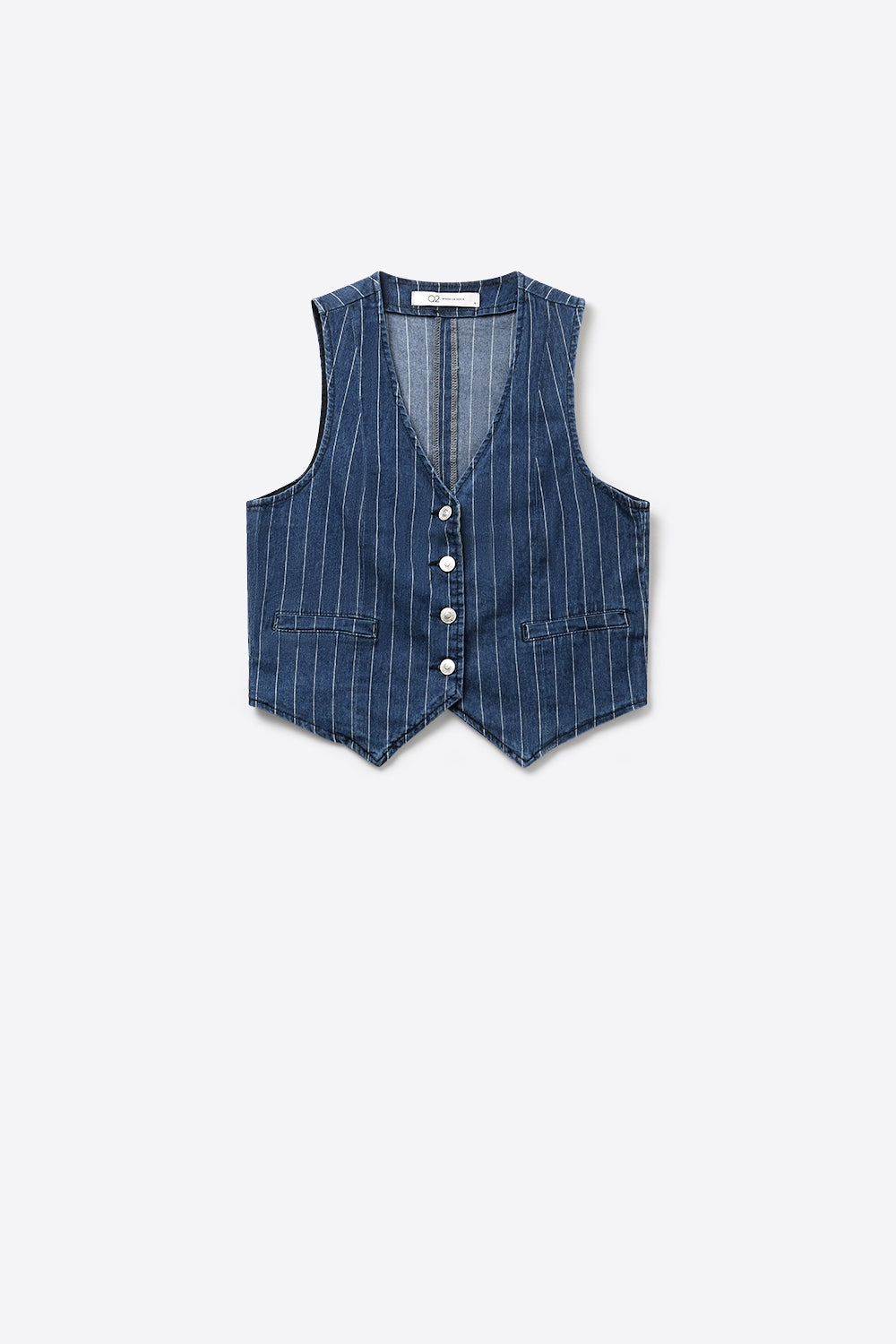 Blue Pinstripe Denim Button-Front Vest