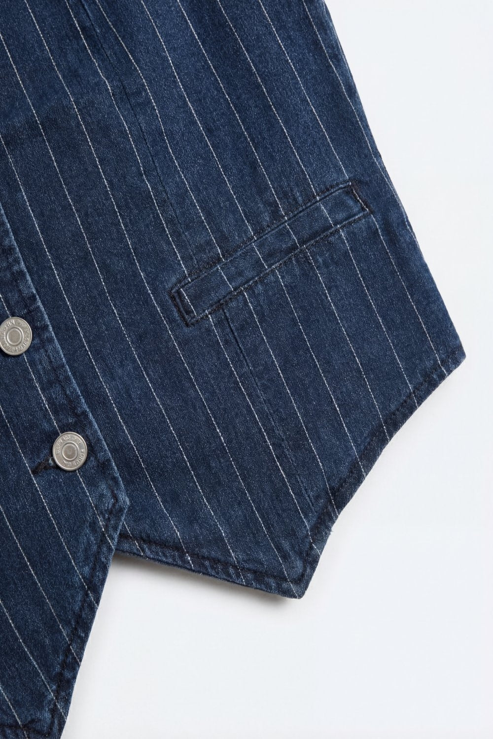 Blue Pinstripe Denim Button-Front Vest