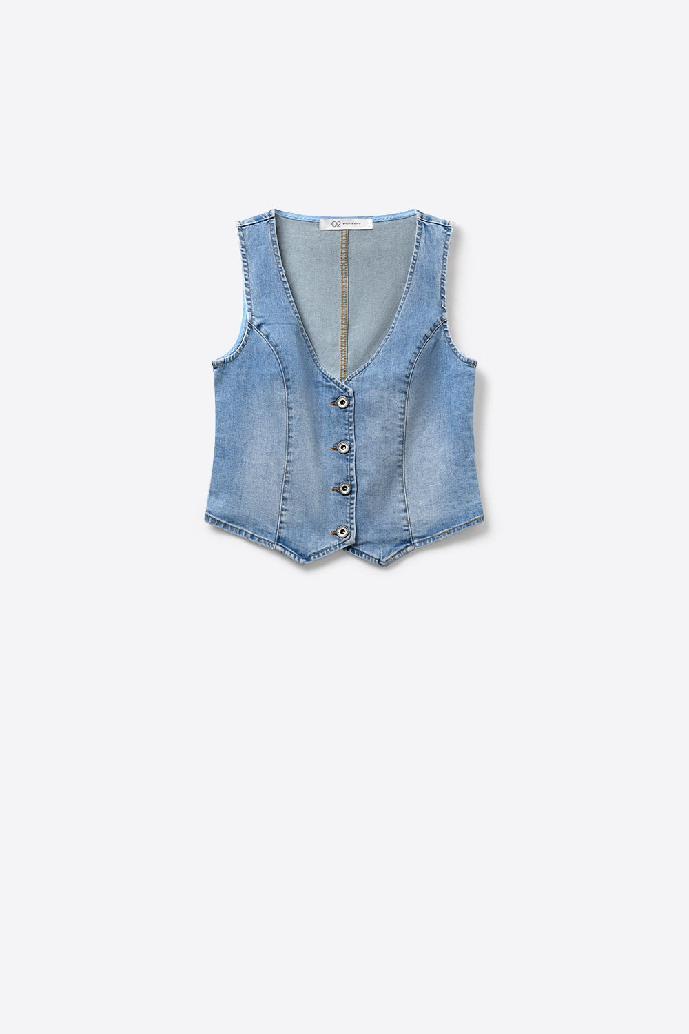 Light Blue Denim Deep V Neck Denim Vest