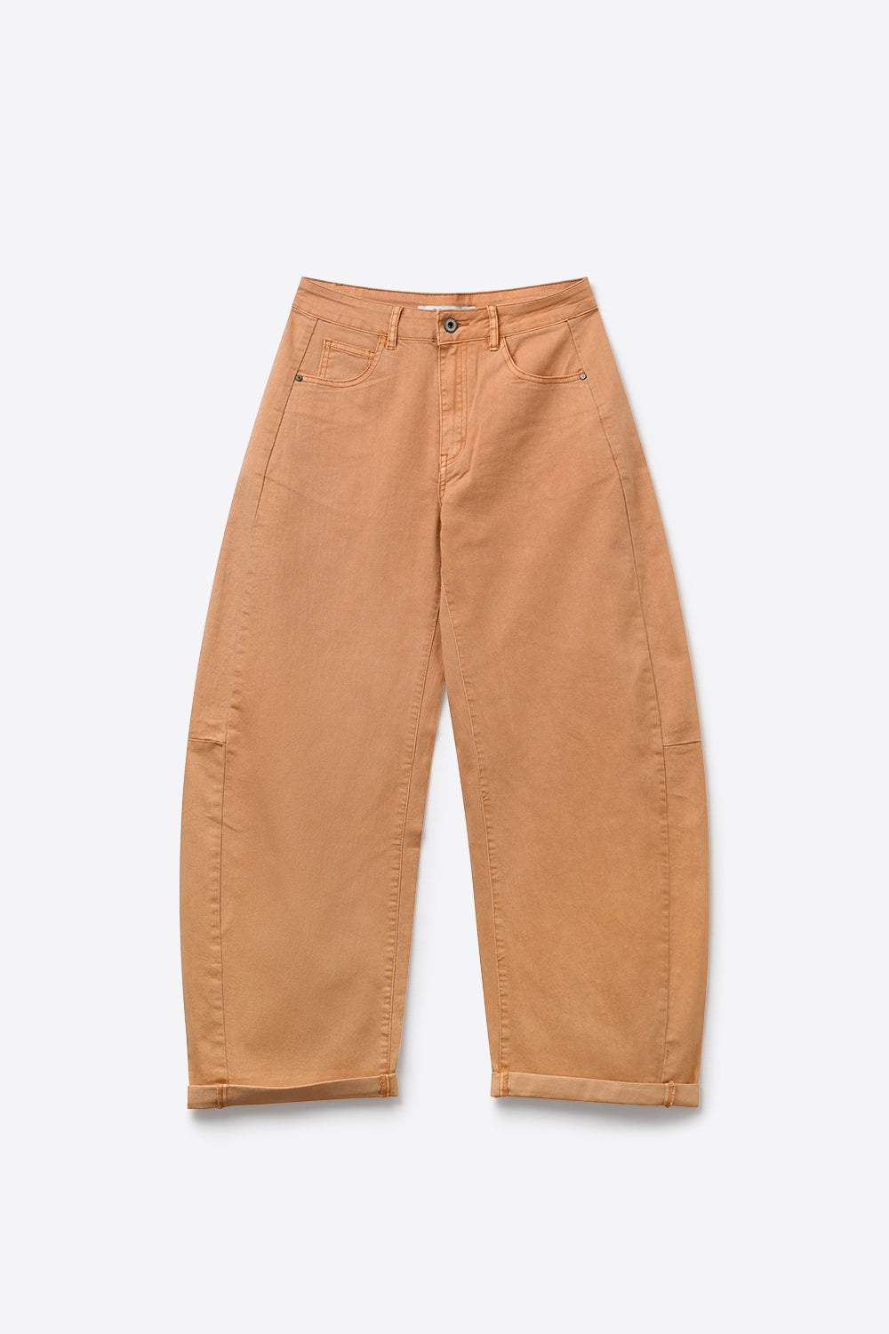 Orange Wide-Leg Barrel style Pants with Rolled Hems - trousers