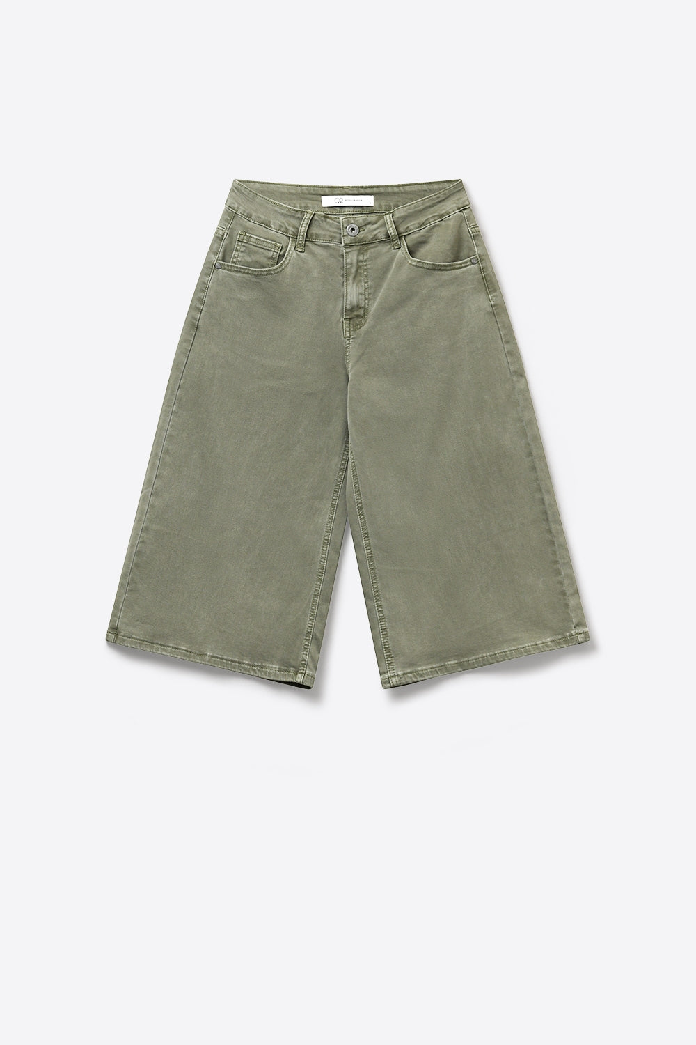 Olive Green Wide-Leg Cropped Denim bermuda Shorts - trousers
