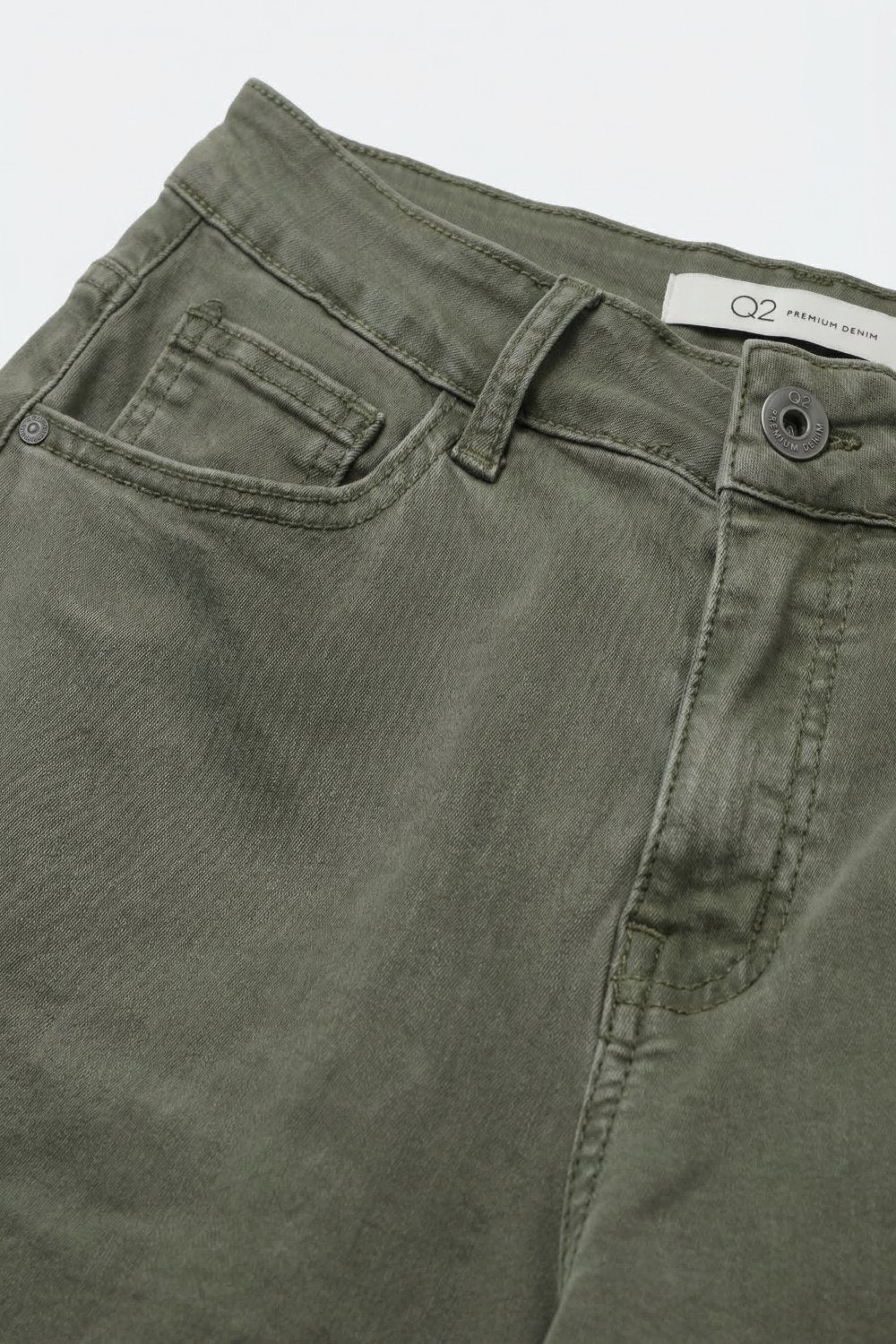 Olive Green Wide-Leg Cropped Denim bermuda Shorts - trousers