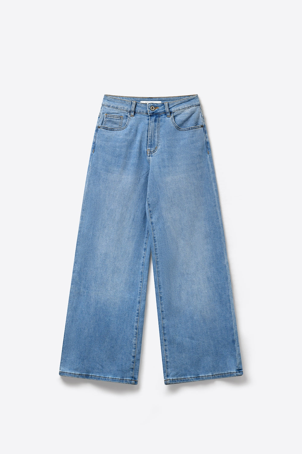 Light Blue Wide-Leg Denim Jeans with back pockets in strass pink - Denim