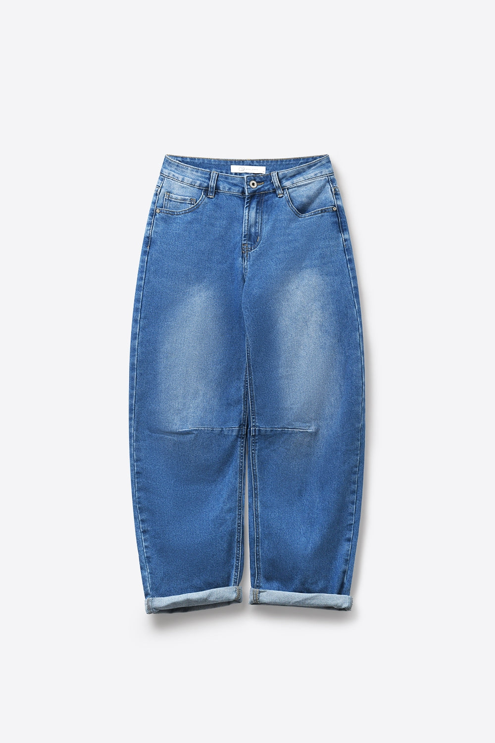 Blue Relaxed Fit Light Wash barrel Jeans with side stitching - Denim