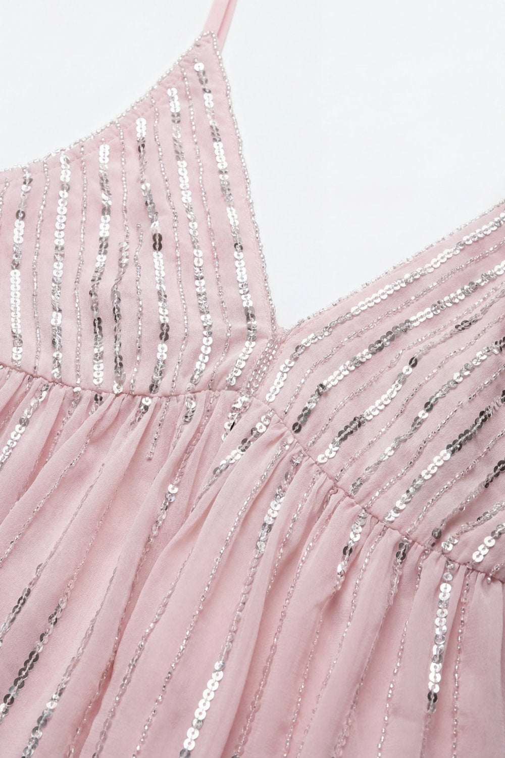 Pink Sequin Embellished Party top with Waist Detail - top