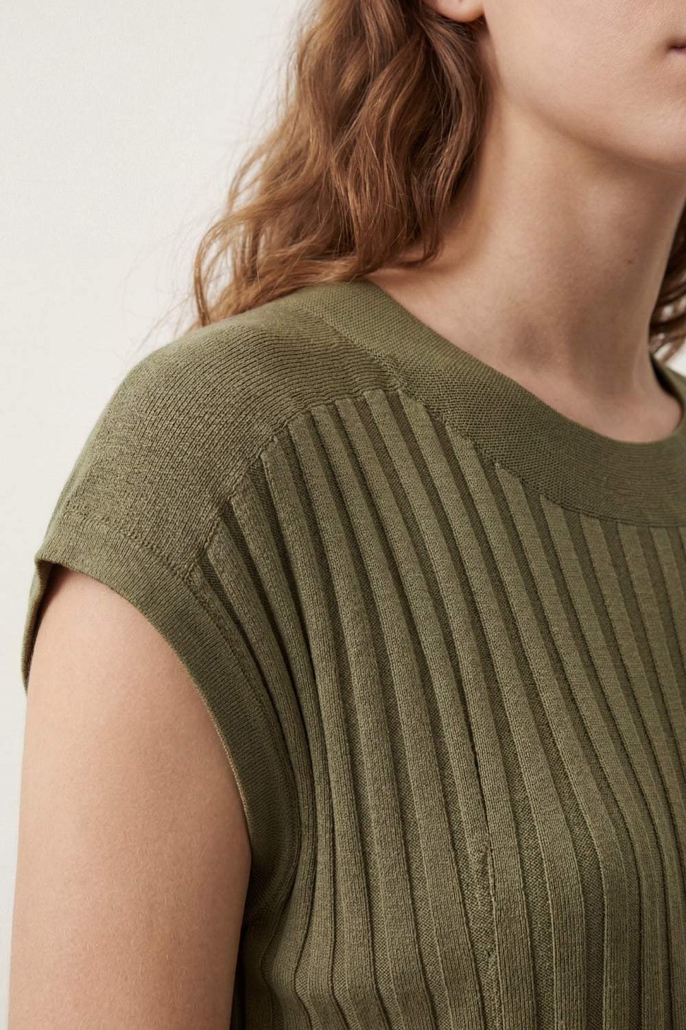 Khaki fine Rib knitted Sweater with boat neck - Jumpers