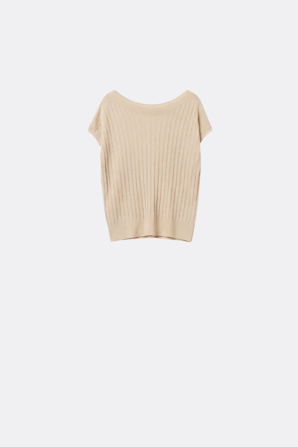 Beige fine Rib knitted Sweater with boat neck - Jumpers