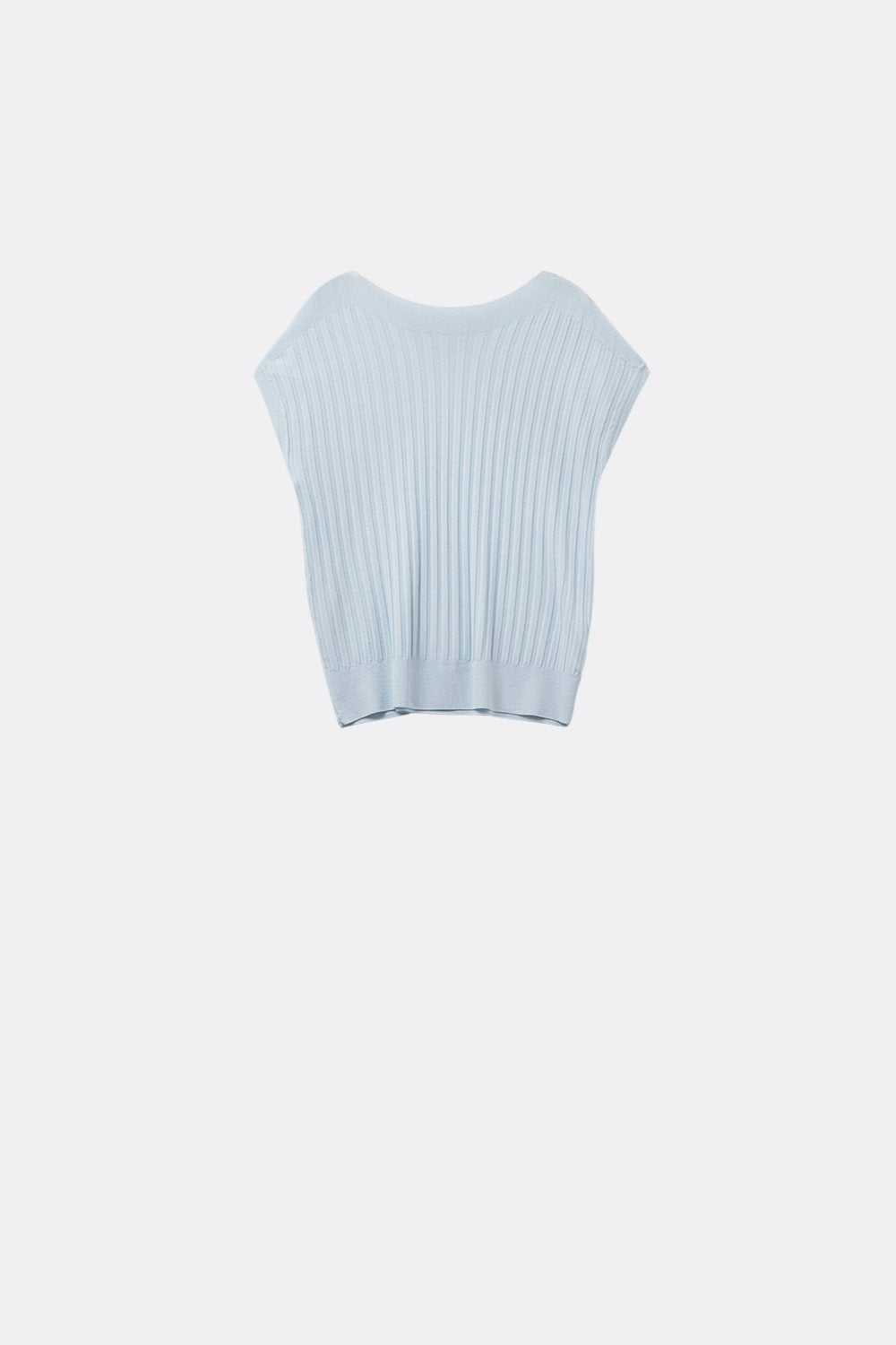 light blue fine Rib knitted Sweater with boat neck - Jumpers