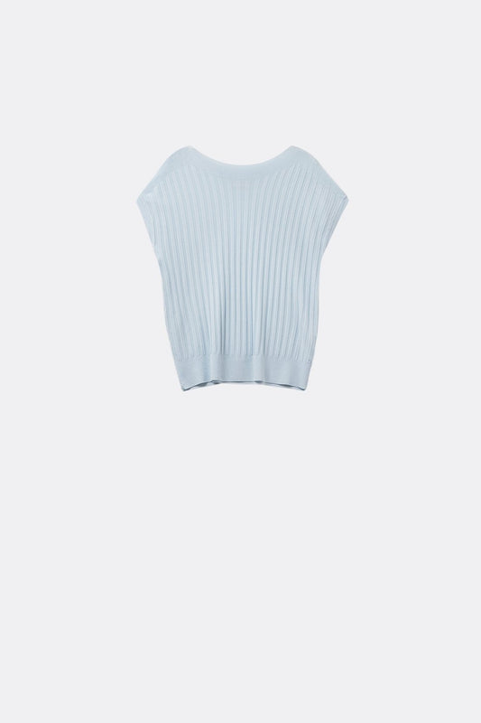 light blue fine Rib knitted Sweater with boat neck - Jumpers