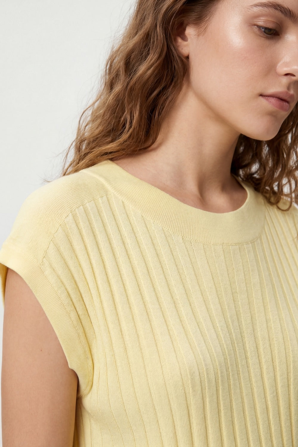 fine Rib knitted Sweater with boat neck in yellow color - Jumpers