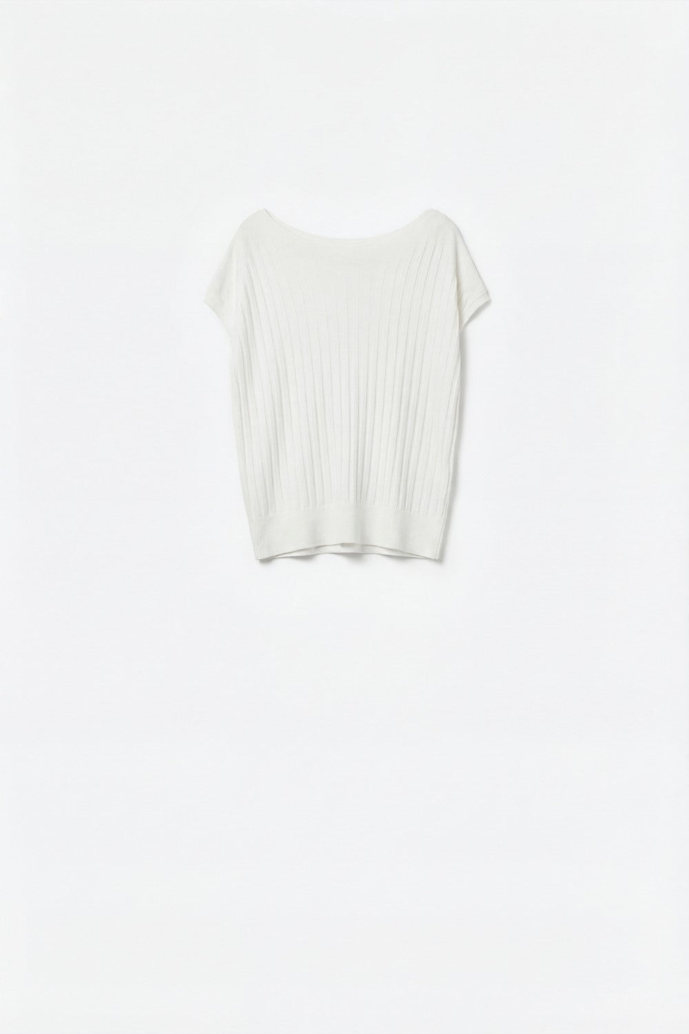 White fine Rib knitted Sweater with boat neck - Jumpers