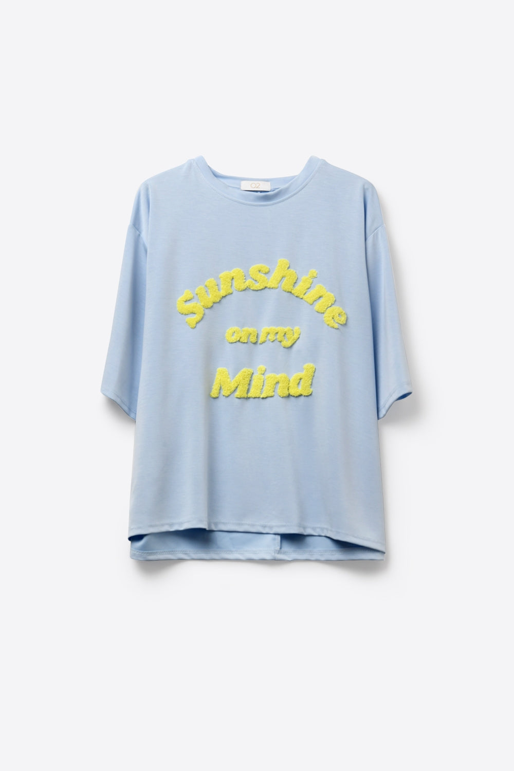 Light Blue Relaxed Fit Tee with Yellow Lettering - top