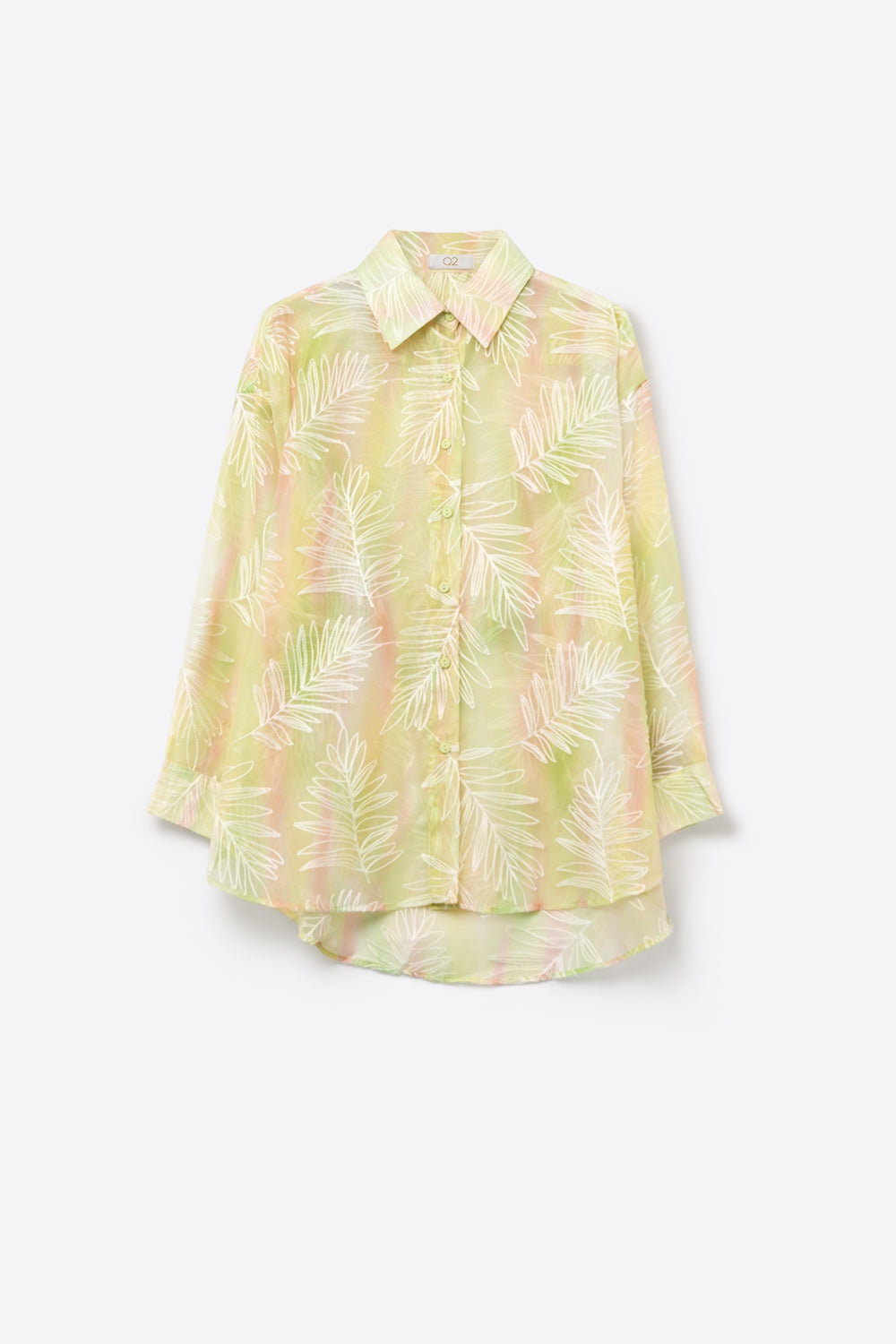 Green Sheer Leaf Print Button-Up Shirt with translucent fabric - Shirts