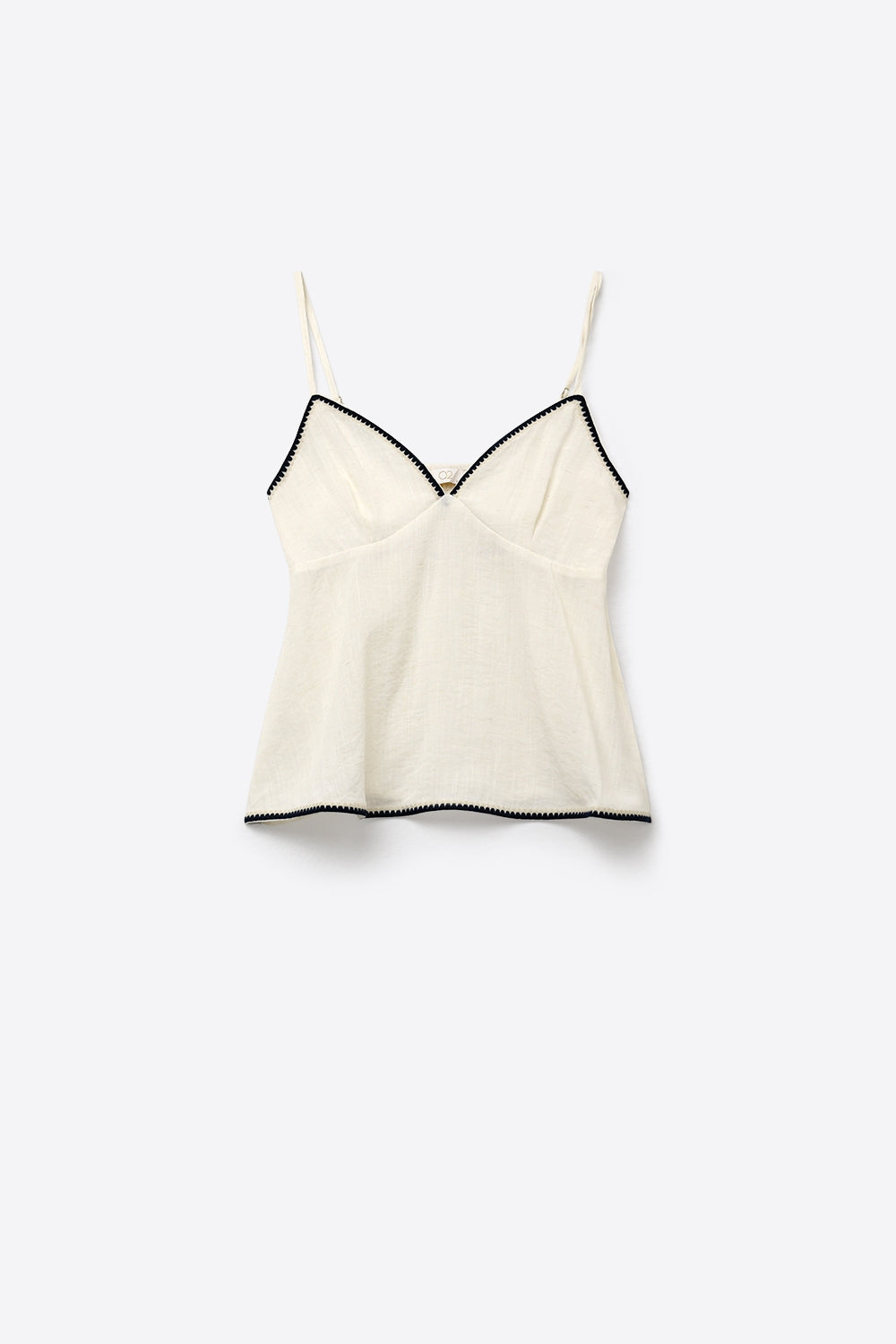 white Lightweight Cami with zig-zag navy Trim - top
