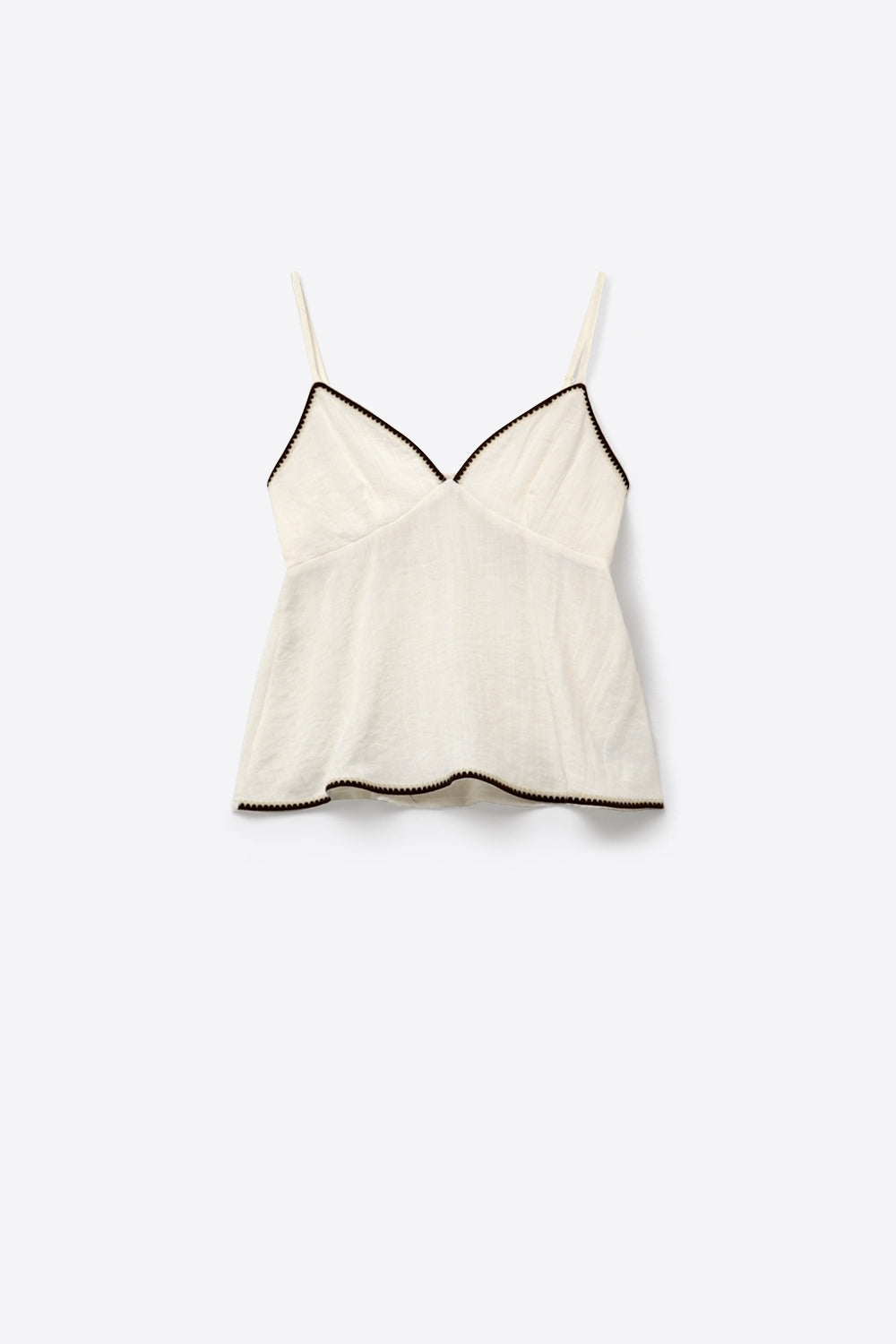 white Lightweight Cami with zig-zag brown Trim - top