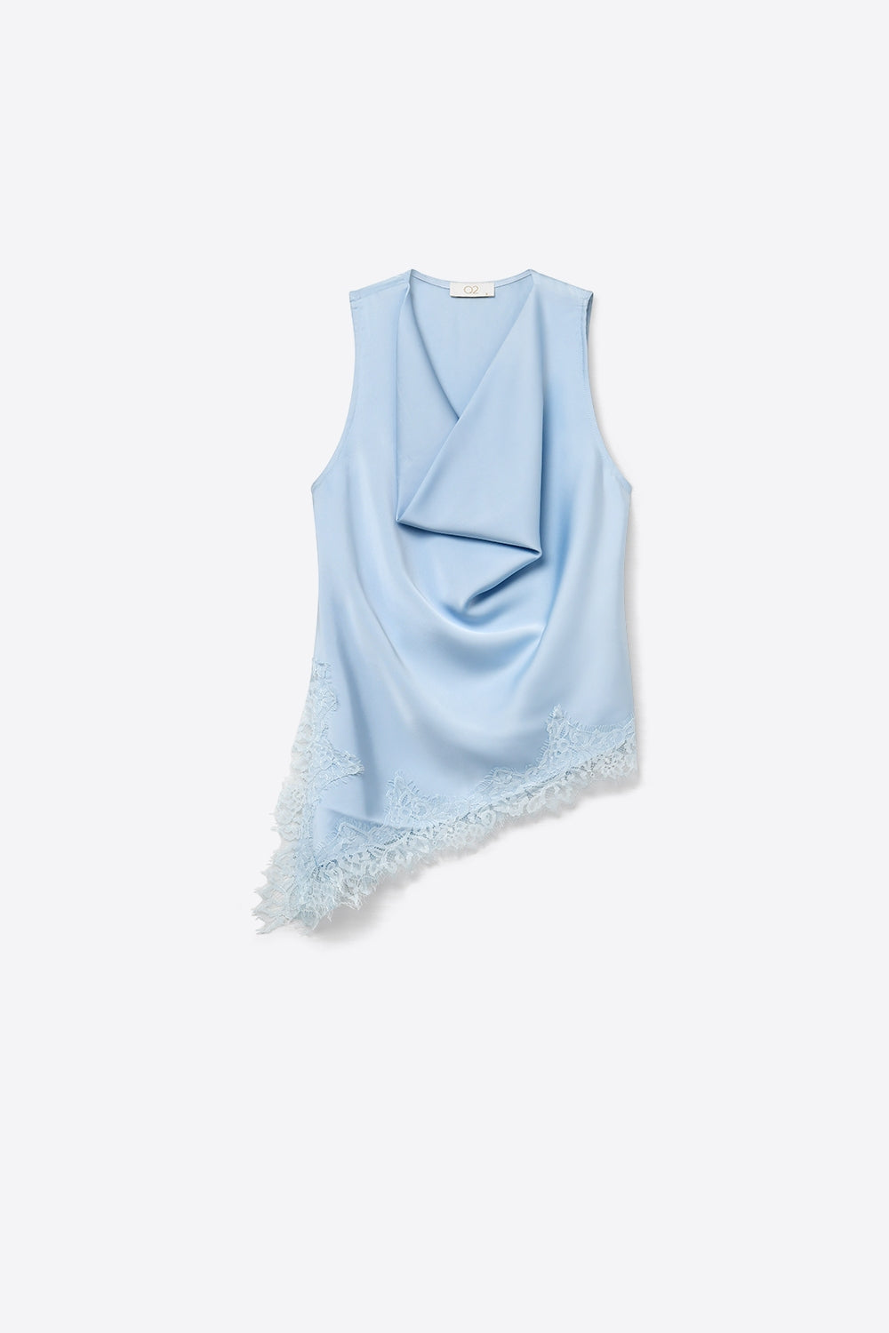 Baby Blue Satin Draped Asymmetric Hem Top